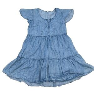 True Craft Blue Denim Chambray Short Sleeve XL Tiered look Swing Short Dress
